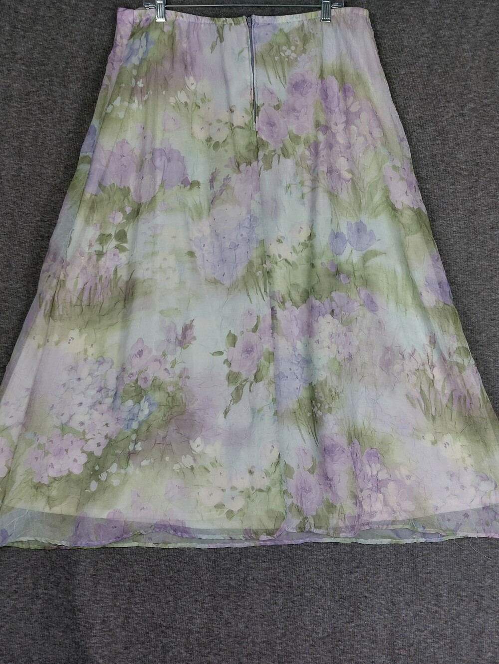 DRESS BARN WOMENS CREAM PURPLE GREEN WATERCOLOR FLORAL FAIRY ALINE MIDI SKIRT 18 - Picture 5 of 7
